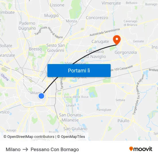 Milano to Pessano Con Bornago map