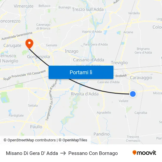 Misano Di Gera D' Adda to Pessano Con Bornago map