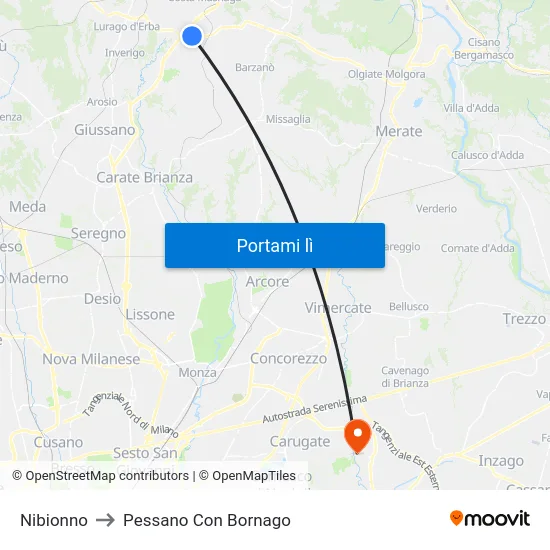 Nibionno to Pessano Con Bornago map