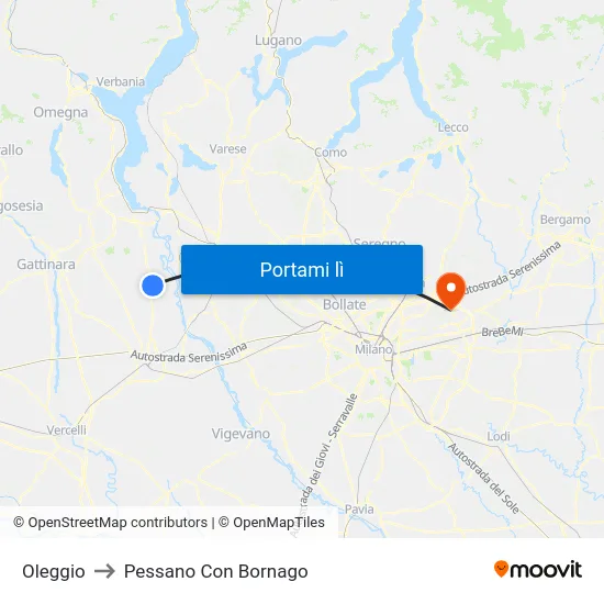 Oleggio to Pessano Con Bornago map