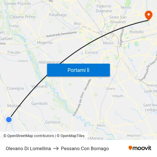 Olevano Di Lomellina to Pessano Con Bornago map