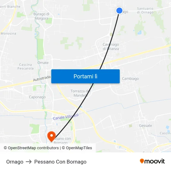 Ornago to Pessano Con Bornago map