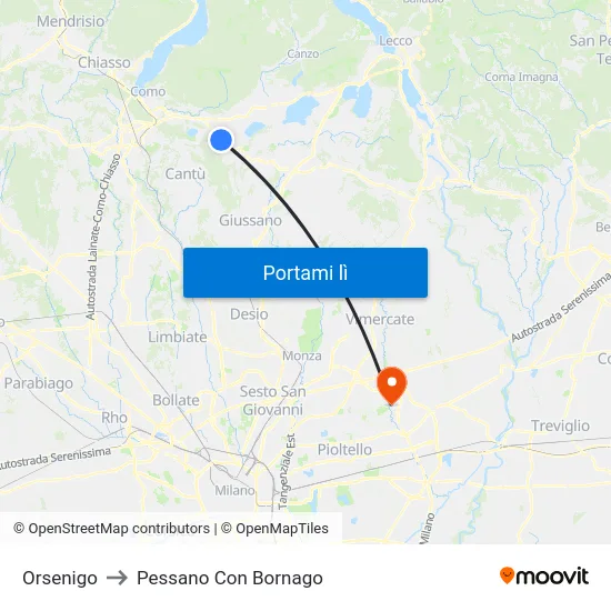 Orsenigo to Pessano Con Bornago map
