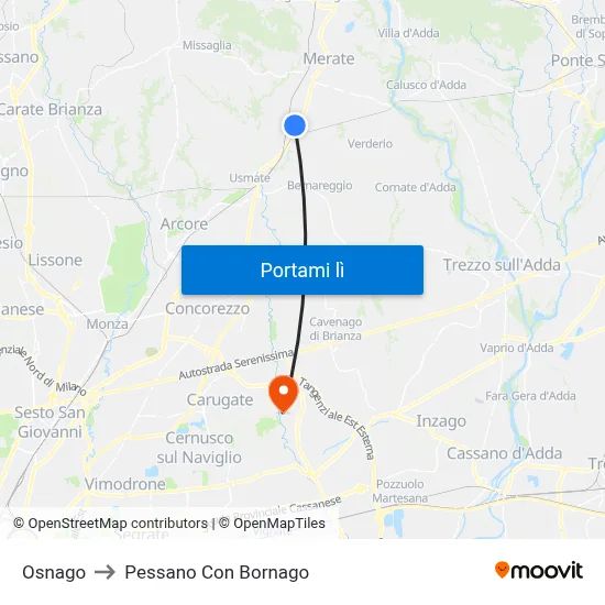 Osnago to Pessano Con Bornago map
