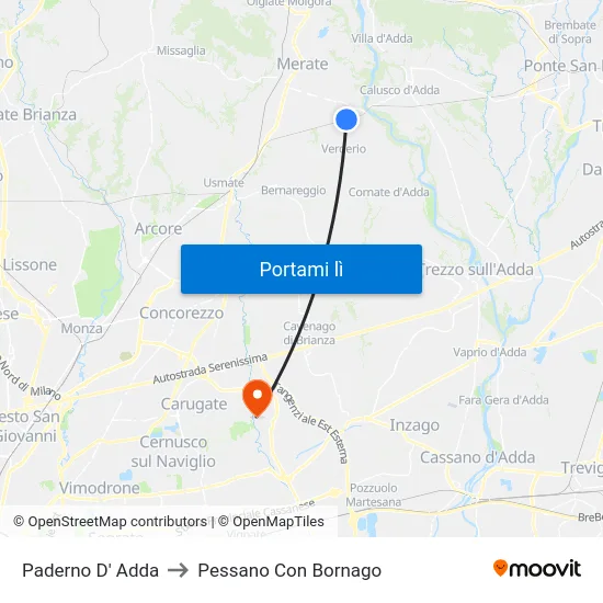 Paderno D' Adda to Pessano Con Bornago map