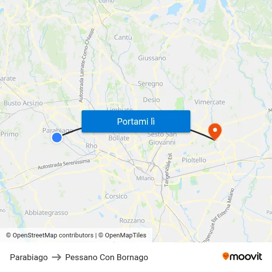 Parabiago to Pessano Con Bornago map