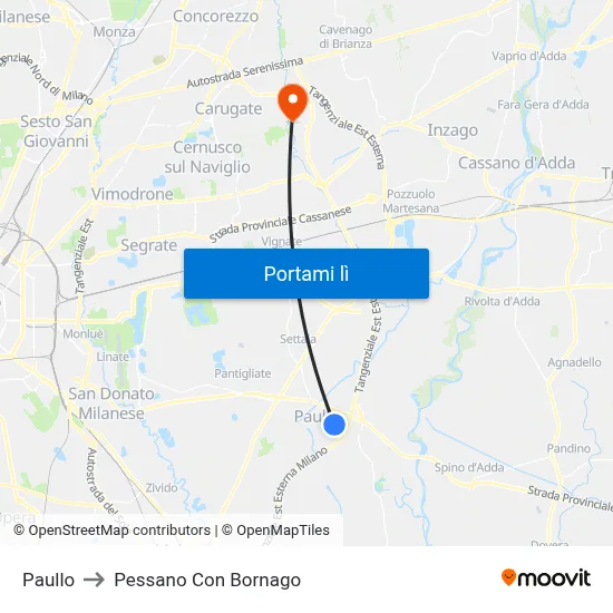 Paullo to Pessano Con Bornago map