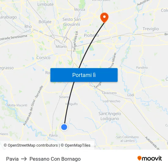Pavia to Pessano Con Bornago map