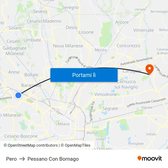 Pero to Pessano Con Bornago map