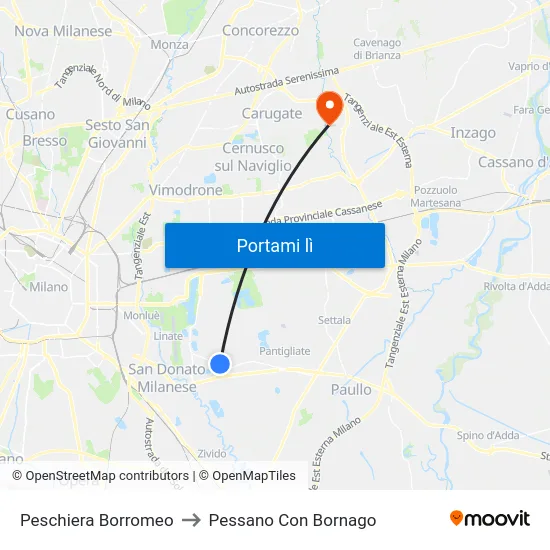 Peschiera Borromeo to Pessano Con Bornago map