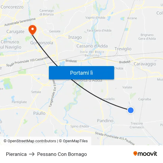 Pieranica to Pessano Con Bornago map