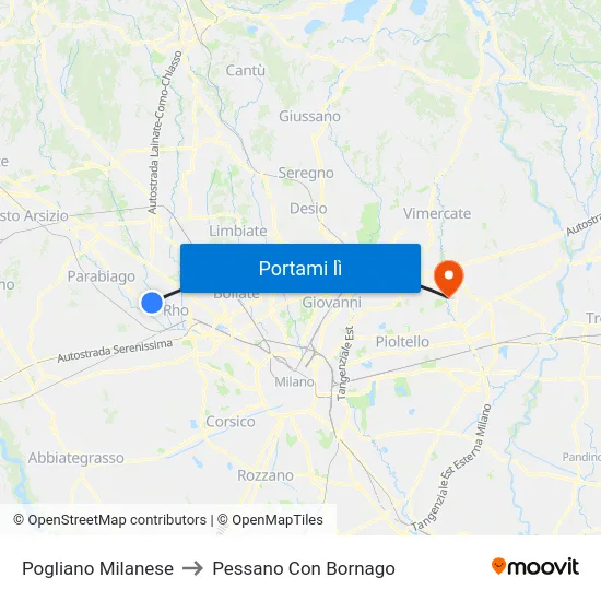 Pogliano Milanese to Pessano Con Bornago map