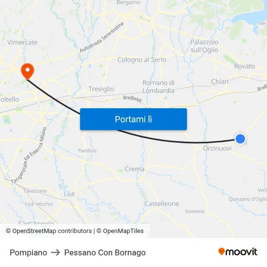 Pompiano to Pessano Con Bornago map
