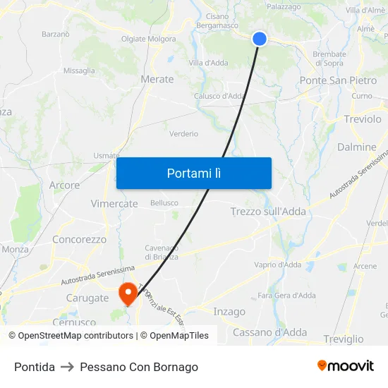 Pontida to Pessano Con Bornago map