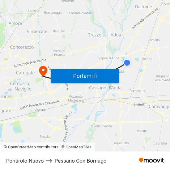 Pontirolo Nuovo to Pessano Con Bornago map