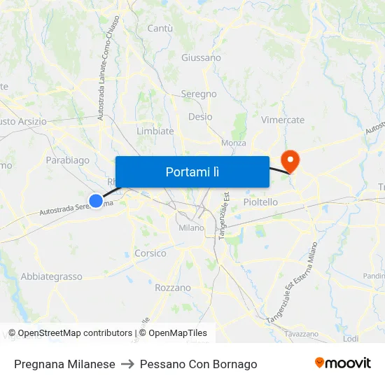 Pregnana Milanese to Pessano Con Bornago map