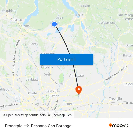 Proserpio to Pessano Con Bornago map