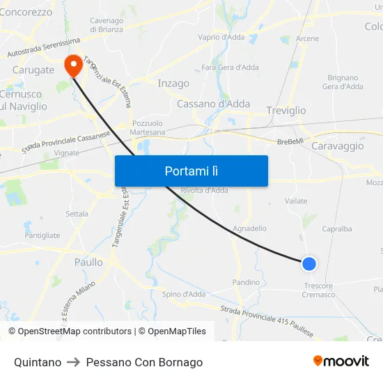 Quintano to Pessano Con Bornago map
