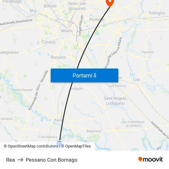 Rea to Pessano Con Bornago map