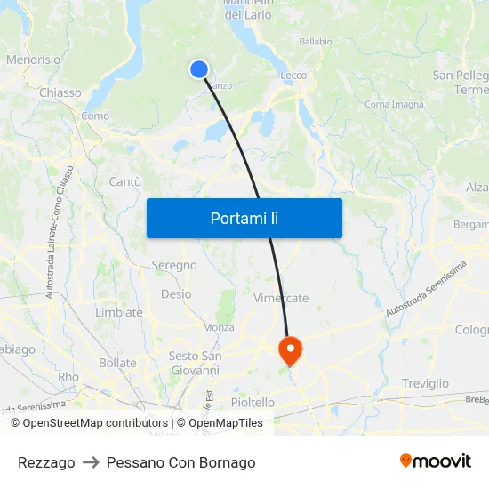 Rezzago to Pessano Con Bornago map