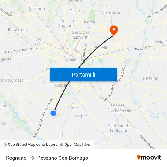 Rognano to Pessano Con Bornago map