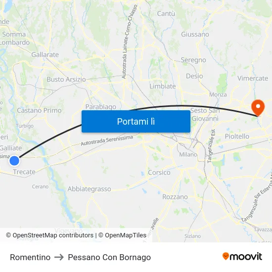 Romentino to Pessano Con Bornago map