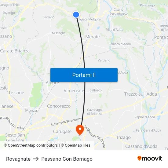 Rovagnate to Pessano Con Bornago map