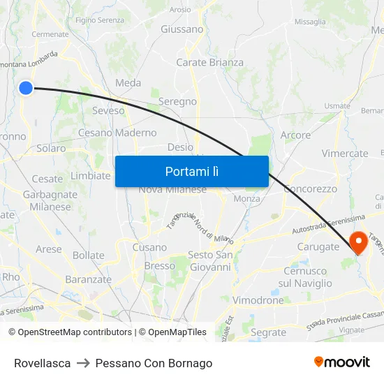 Rovellasca to Pessano Con Bornago map