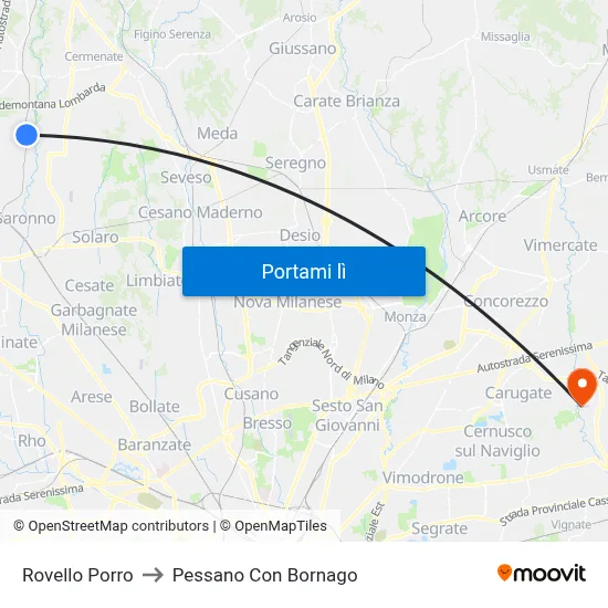 Rovello Porro to Pessano Con Bornago map