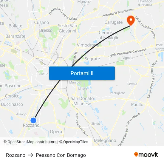 Rozzano to Pessano Con Bornago map