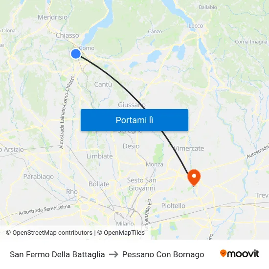 San Fermo Della Battaglia to Pessano Con Bornago map