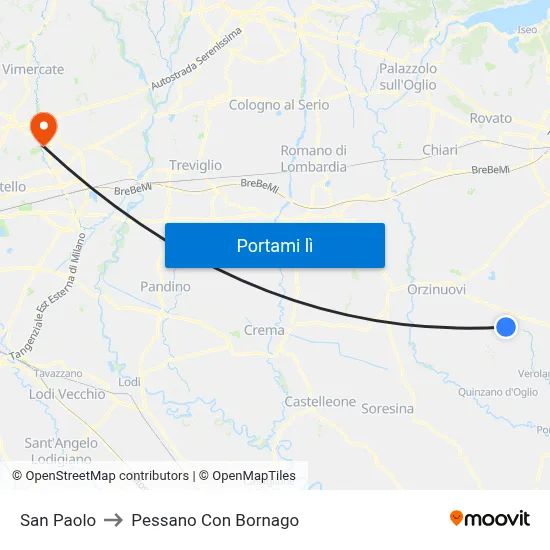 San Paolo to Pessano Con Bornago map