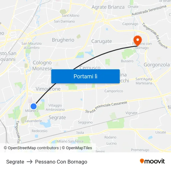 Segrate to Pessano Con Bornago map