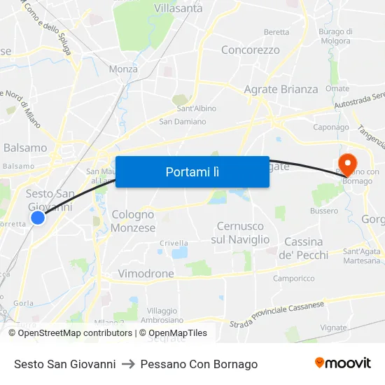 Sesto San Giovanni to Pessano Con Bornago map