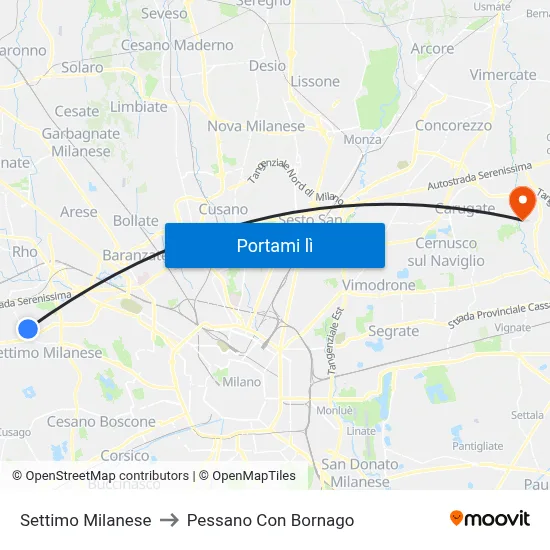 Settimo Milanese to Pessano Con Bornago map