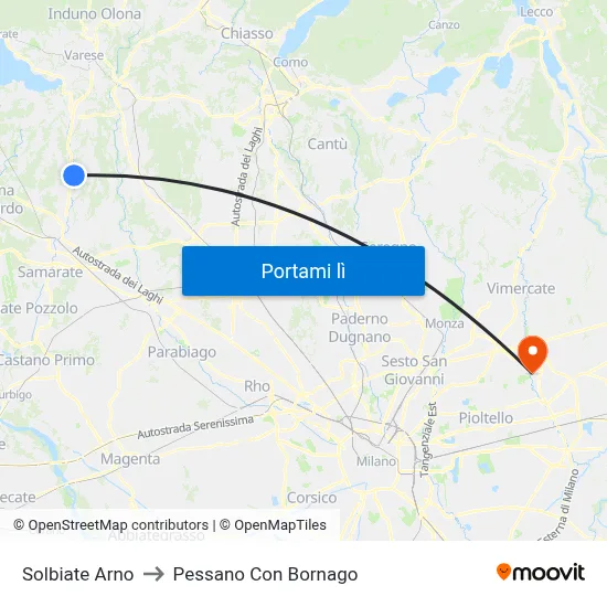 Solbiate Arno to Pessano Con Bornago map