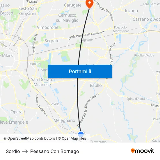 Sordio to Pessano Con Bornago map