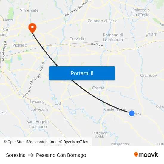 Soresina to Pessano Con Bornago map