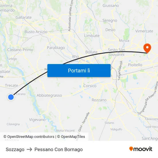 Sozzago to Pessano Con Bornago map