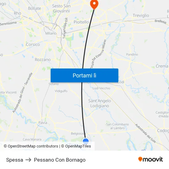 Spessa to Pessano Con Bornago map