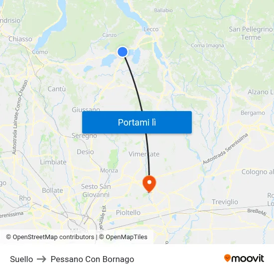 Suello to Pessano Con Bornago map