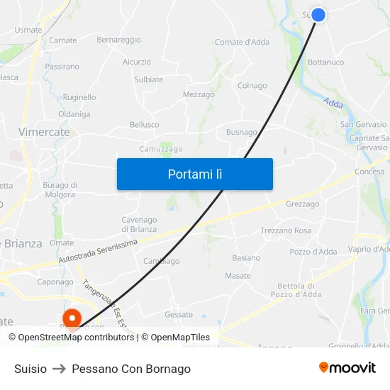 Suisio to Pessano Con Bornago map