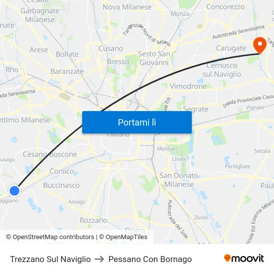 Trezzano Sul Naviglio to Pessano Con Bornago map