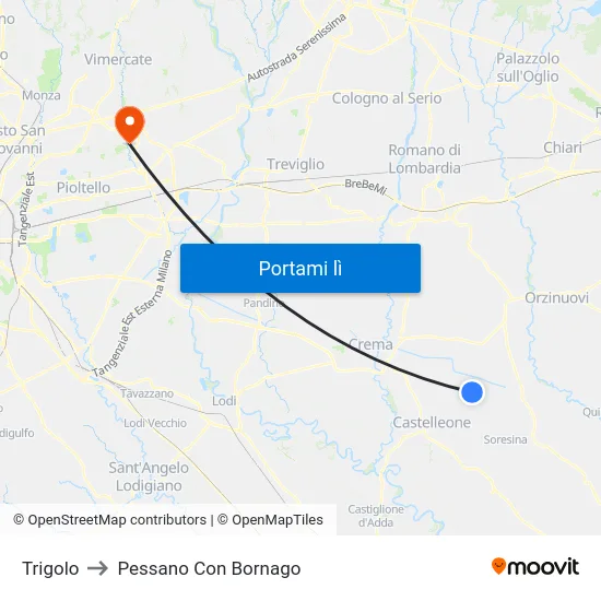Trigolo to Pessano Con Bornago map