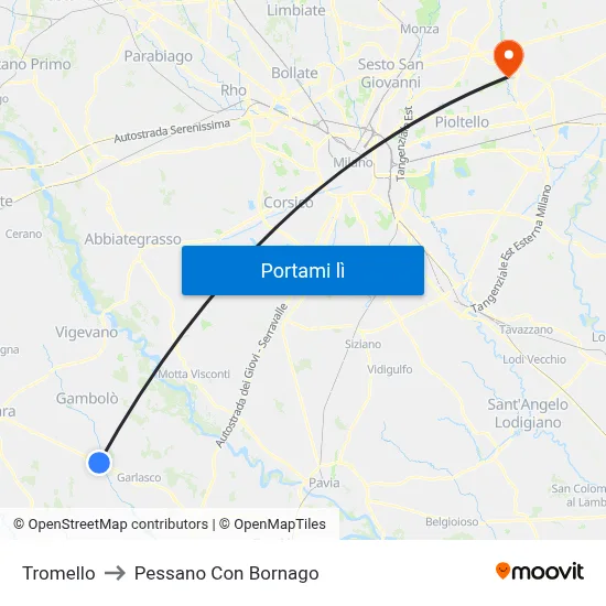 Tromello to Pessano Con Bornago map