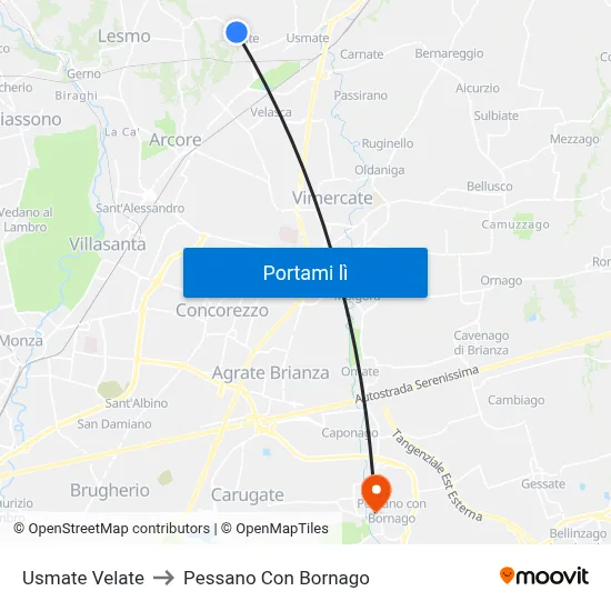 Usmate Velate to Pessano Con Bornago map