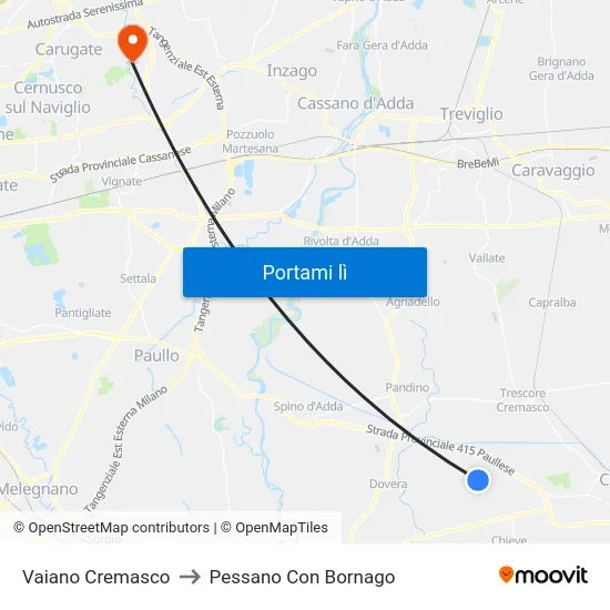 Vaiano Cremasco to Pessano Con Bornago map