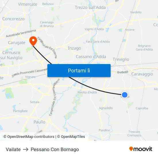 Vailate to Pessano Con Bornago map