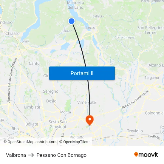 Valbrona to Pessano Con Bornago map