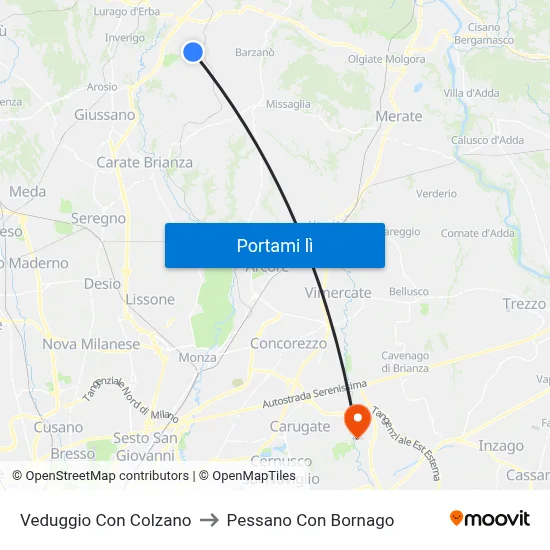 Veduggio Con Colzano to Pessano Con Bornago map